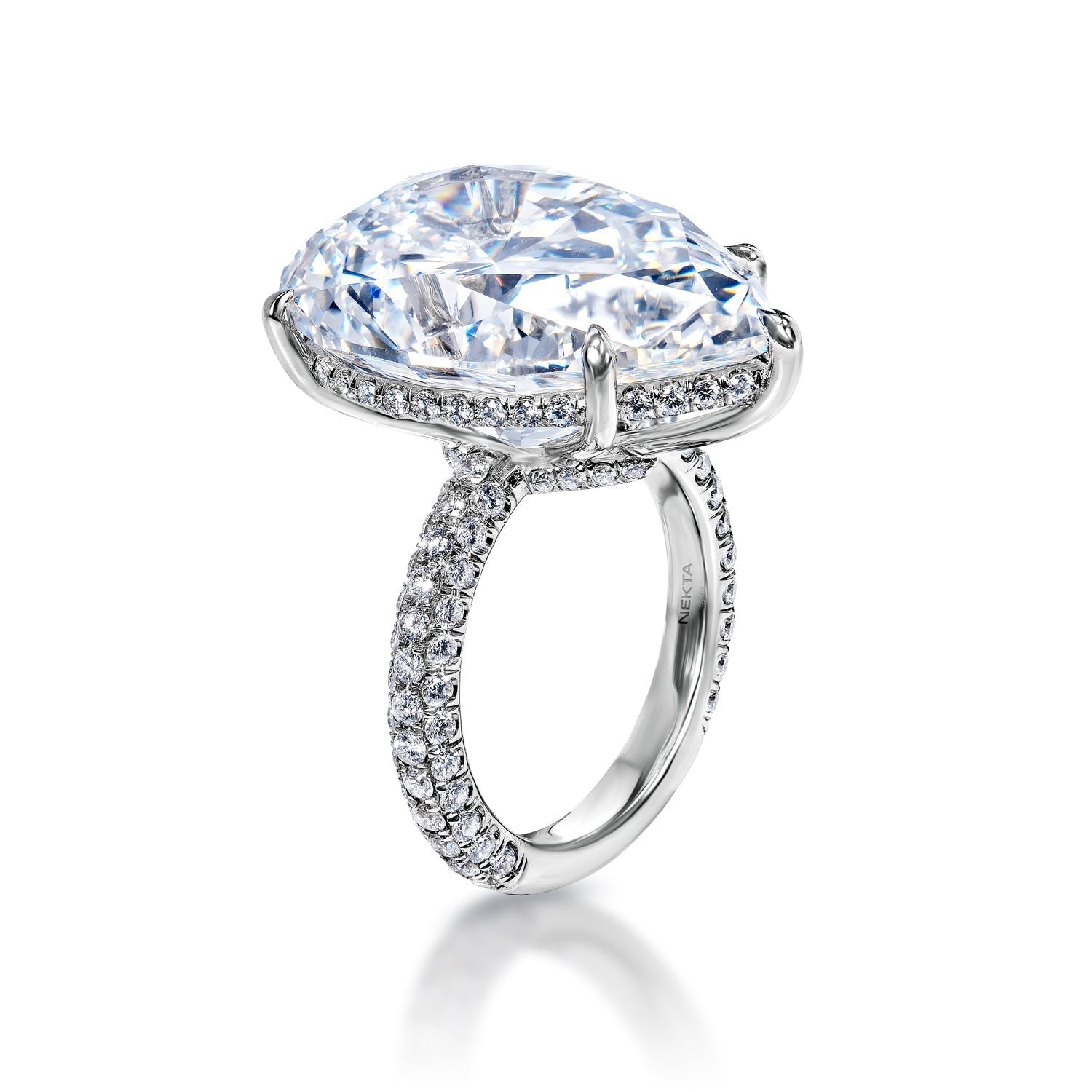 Valeria 24 Carat F VVS2 Pear Shape Diamond Engagement Ring in Platinum. GIA Certified Side View