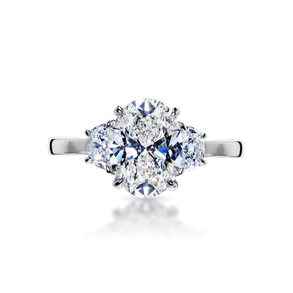 Lizzie 2 Carats G VS1 Lab Grown Oval Cut Diamond Engagement Ring in Platinum Front View