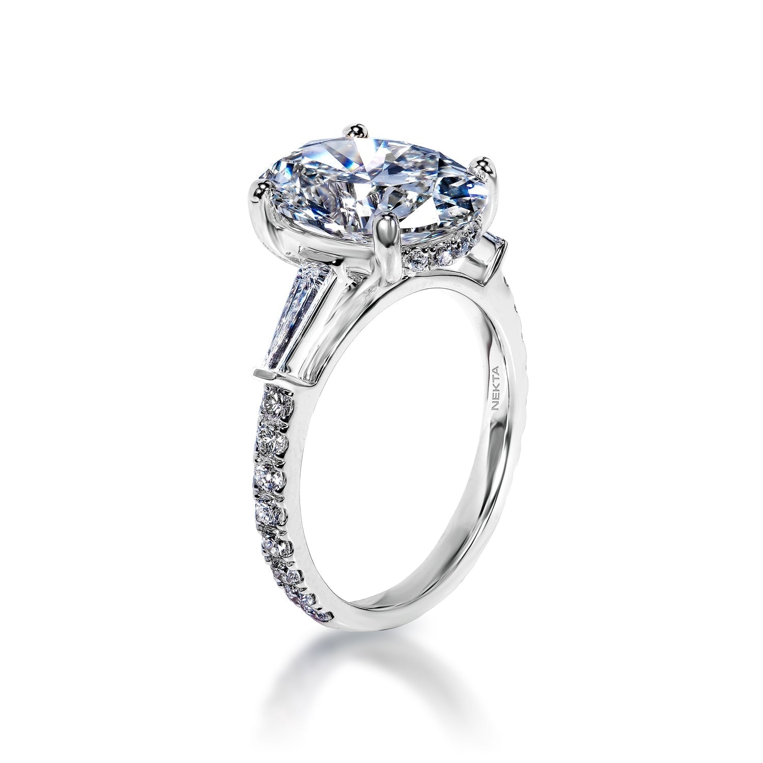 Lael 5 Carats I VS2 Lab Grown Oval Cut Diamond Engagement Ring in 18k White Gold Side View
