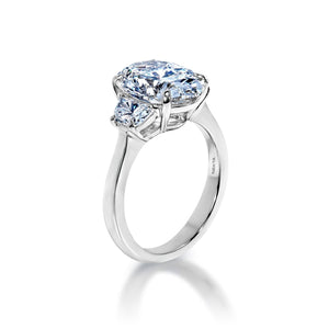 Leya 5 Carat H VS2 Lab Grown Oval Cut with Half Moon Diamond Engagement Ring in Platinum Side View