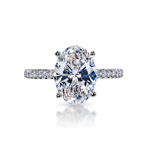 Lacie 3 Carats I VS2 Lab Grown Oval Cut Diamond Engagement Ring in 18k White Gold Front View