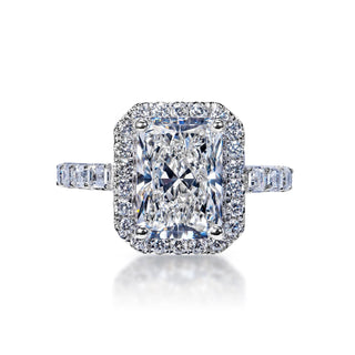Lenore 6 Carat H SI2 Lab Grown Radiant Cut Diamond Engagement Ring in 18k White Gold Front View