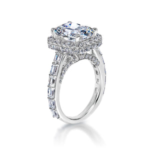 Lenore 6 Carat H SI2 Lab Grown Radiant Cut Diamond Engagement Ring in 18k White Gold Side View