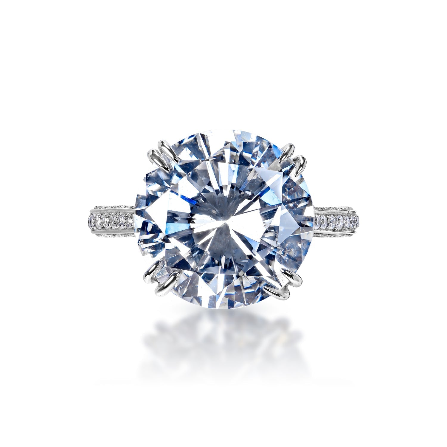 Amalia 8 Carats E VS2 Round Brilliant Diamond Engagement Ring in 18k White Gold Front View