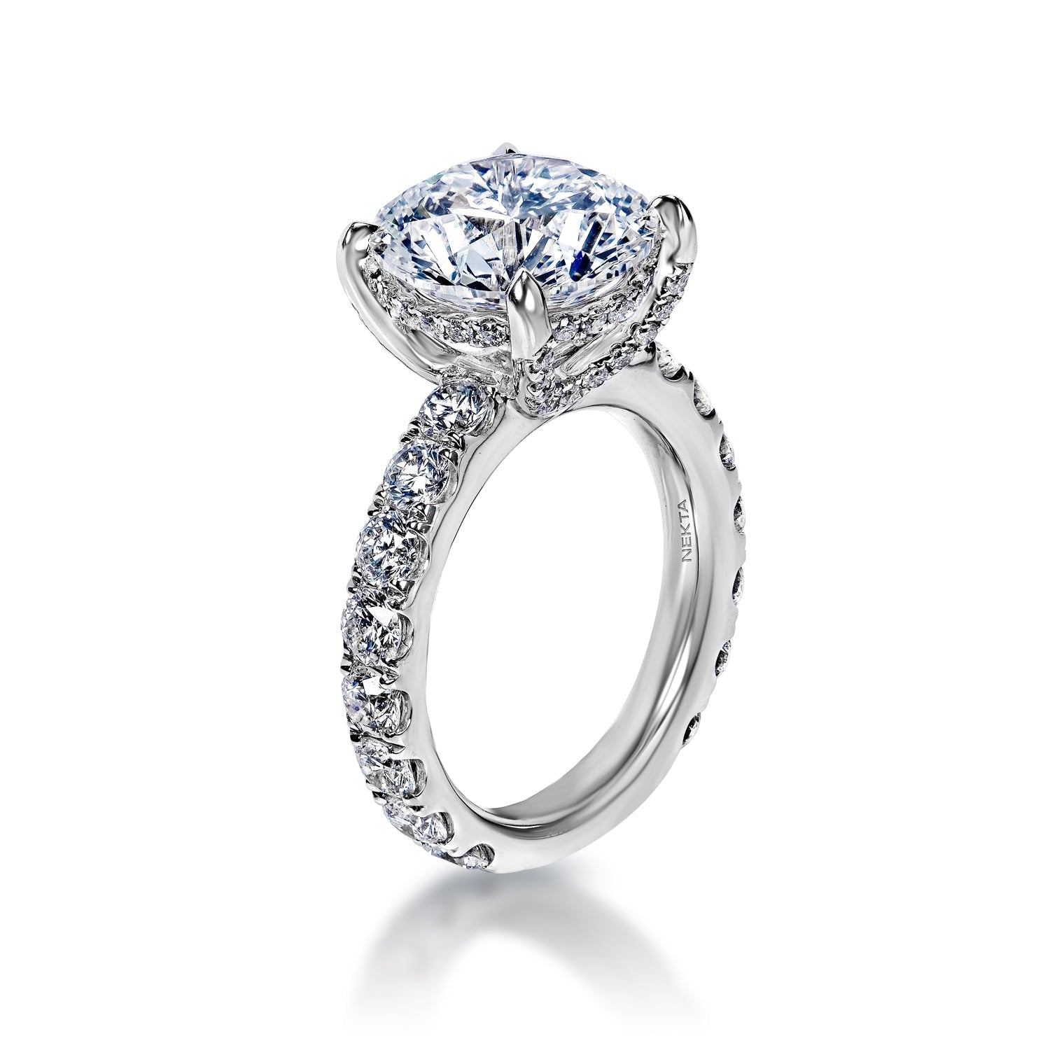 Hanna 8 Carat E SI1 Round Brilliant Diamond Engagement Ring in 18k White Gold Side View