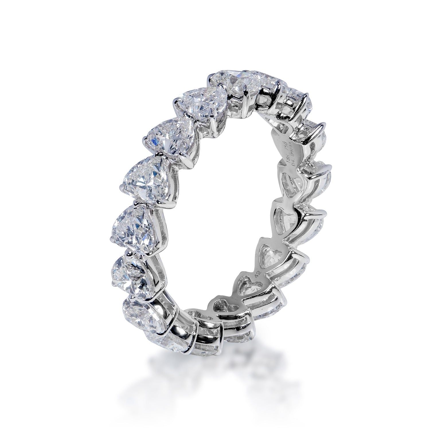 Beatrice 4 Carats Heart Shape Diamond Eternity Band in 18k White Gold Shared Prong Side View