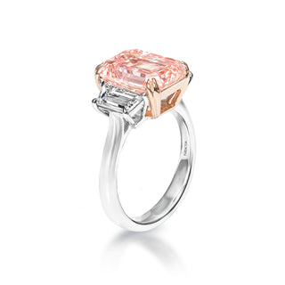Gloria 7 Carats Fancy Vivid Pink VVS1 Emerald Cut Diamond Engagement Ring in 18k White Gold. GIA Certified Side View