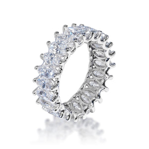 Erin 5 Carat Oval Cut Diamond Eternity Ring in 14k White Gold U-Shape Shared Prong Side View