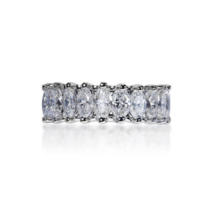 Erin 5 Carat Oval Cut Diamond Eternity Ring in 14k White Gold U-Shape Shared Prong Front View