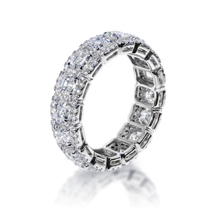 Alia 4 Carat Asscher Diamond With Halos Eternity Band in 18k White Gold Shared Prong Side View