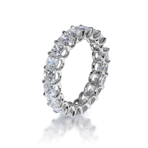 Ellis 4 Carats Cushion Cut Diamond Eternity Ring in 18k White Gold U-Shape Shared Prong Side View