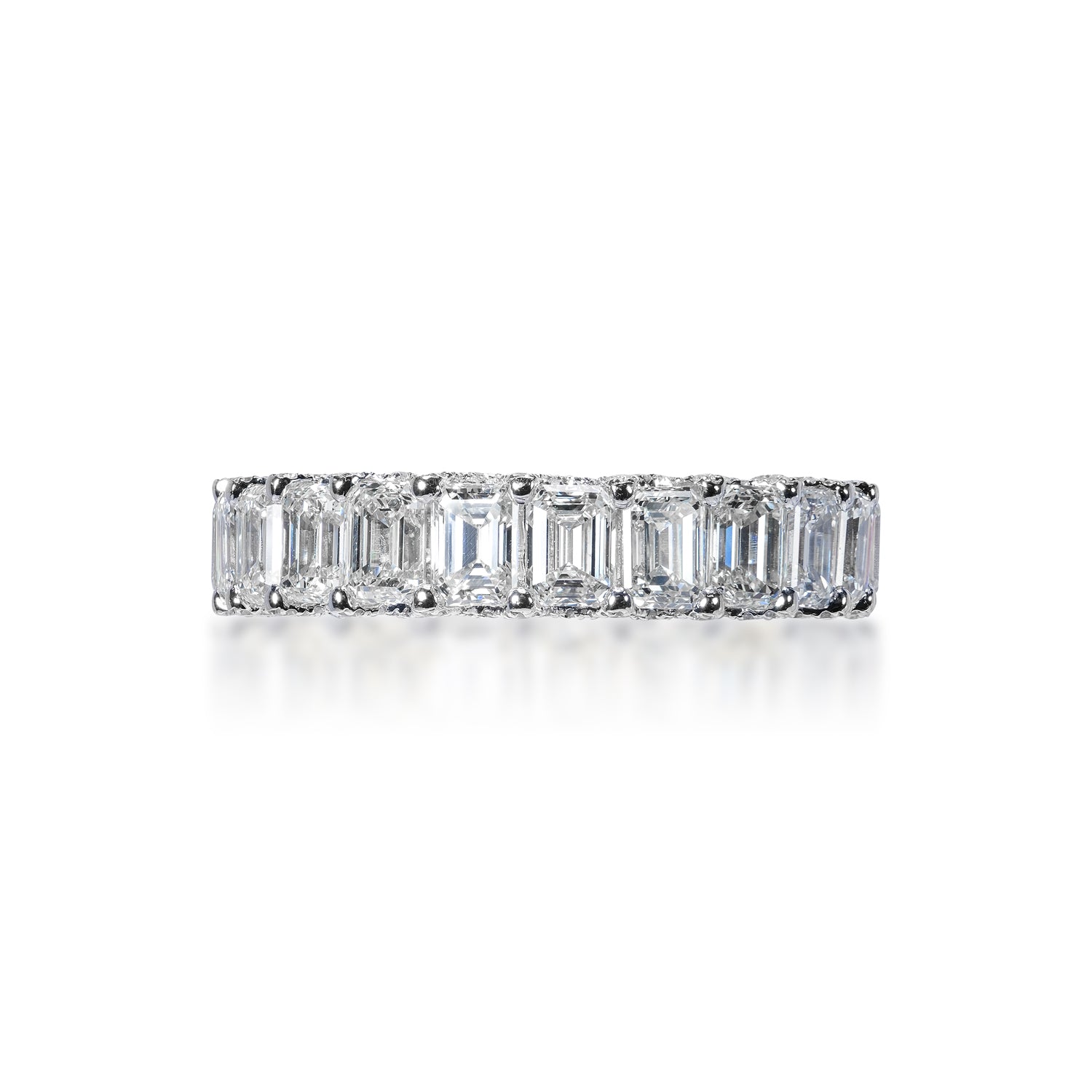 Marie 5 Carat Emerald Cut Diamond Eternity Band  in 14k White Gold Shared Prong Front View
