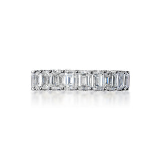 Marie 5 Carat Emerald Cut Diamond Eternity Band  in 14k White Gold Shared Prong Front View