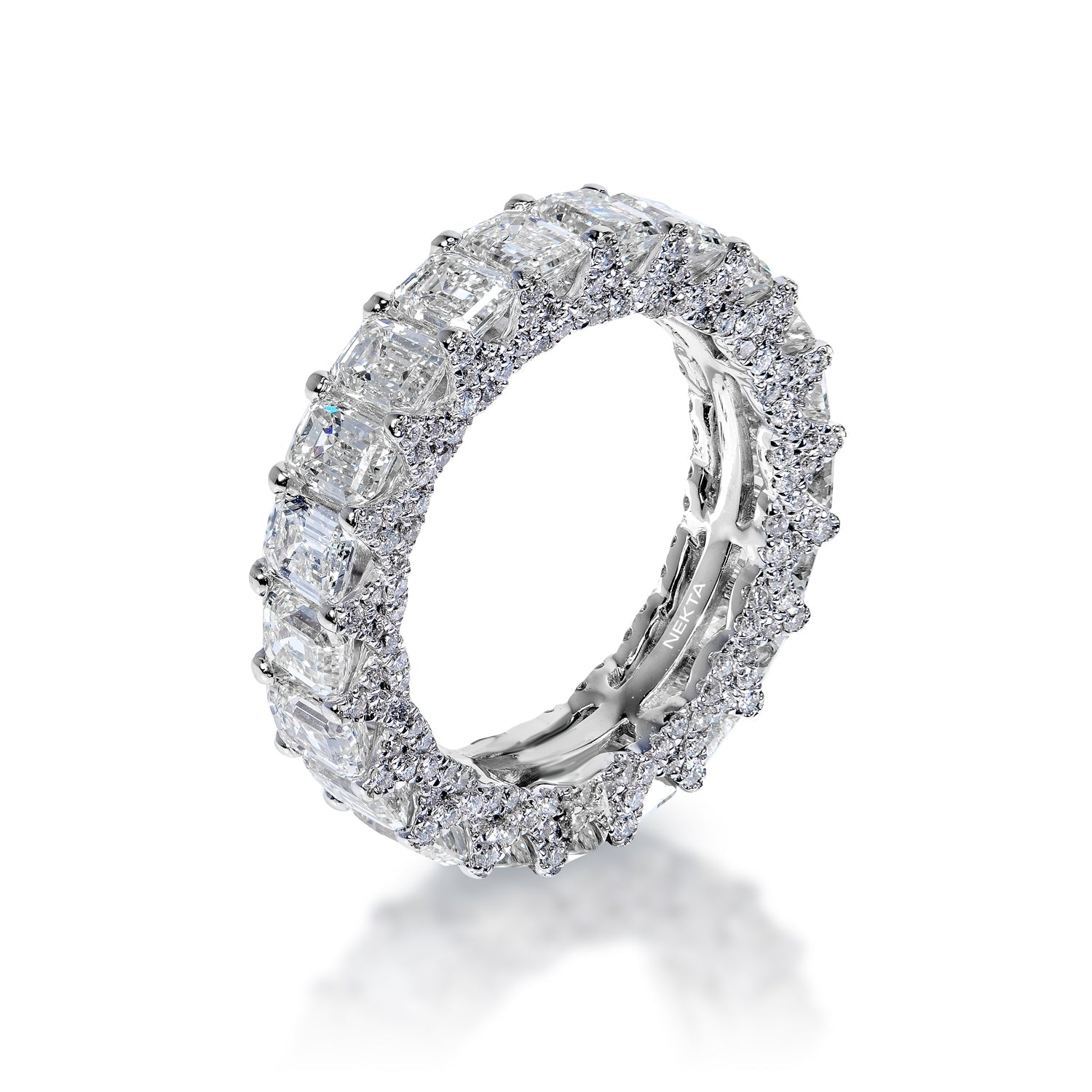 Marie 5 Carat Emerald Cut Diamond Eternity Band  in 14k White Gold Shared Prong Side View
