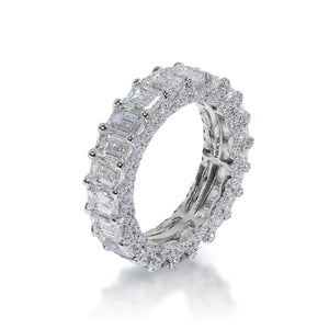 Siena 7 Carat Emerald Cut Diamond Eternity Band in 14k White Gold Shared Prong Side View