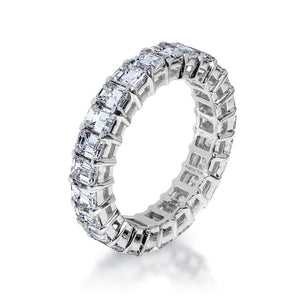 Rhea 4 Carat Emerald Cut Diamond Eternity Band in 14k White Gold Shared Prong Side View