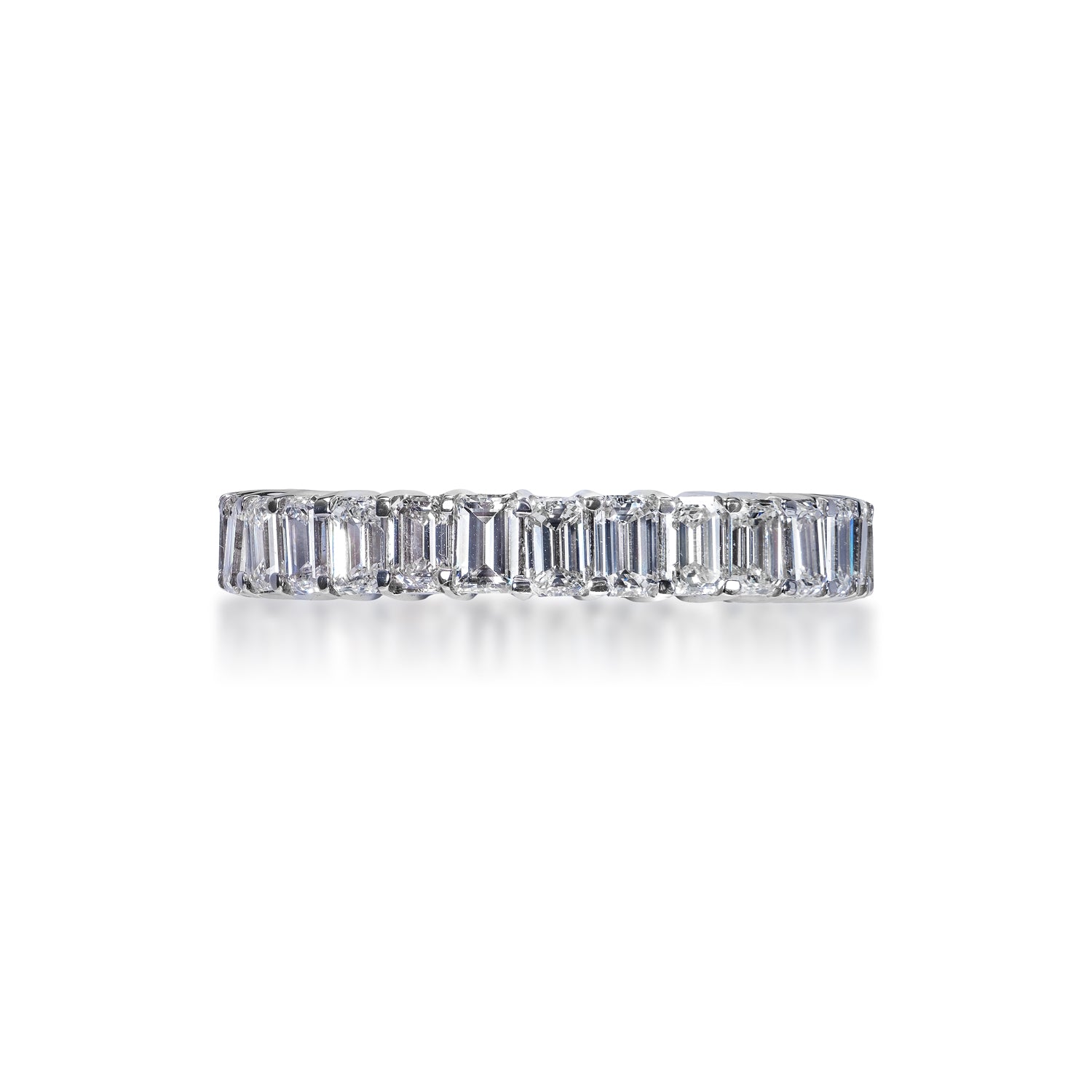 Rylie 4 Carat Emerald Cut Diamond Eternity Ring in 14k White Gold Shared Prong Front View