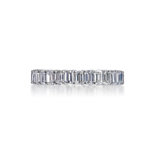 Rylie 4 Carat Emerald Cut Diamond Eternity Ring in 14k White Gold Shared Prong Front View