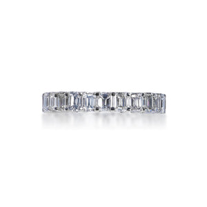 Celine 4 Carats Emerald Diamond Eternity Band in 14k White Gold Shared Prong Front View