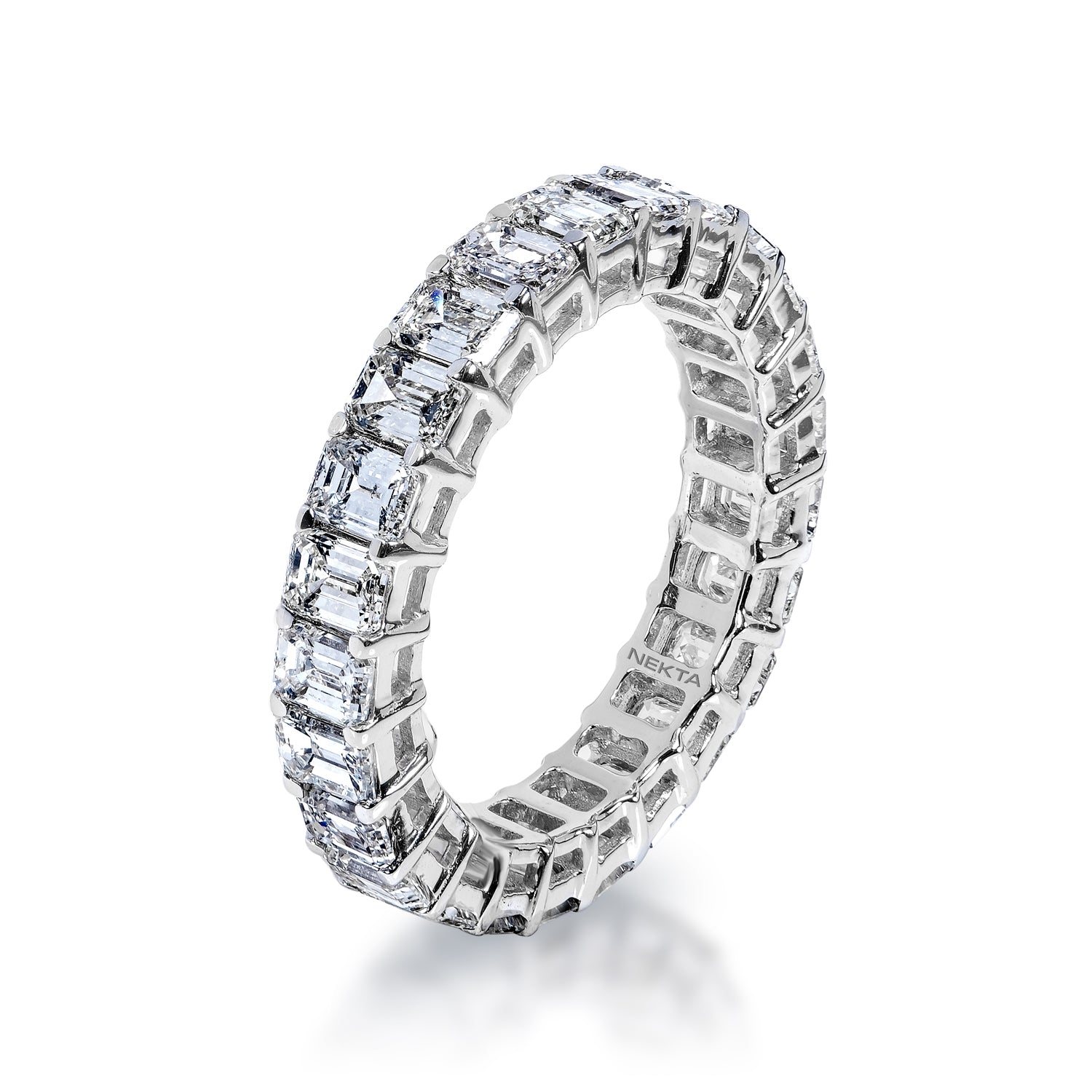 Celine 4 Carats Emerald Diamond Eternity Band in 14k White Gold Shared Prong Side View