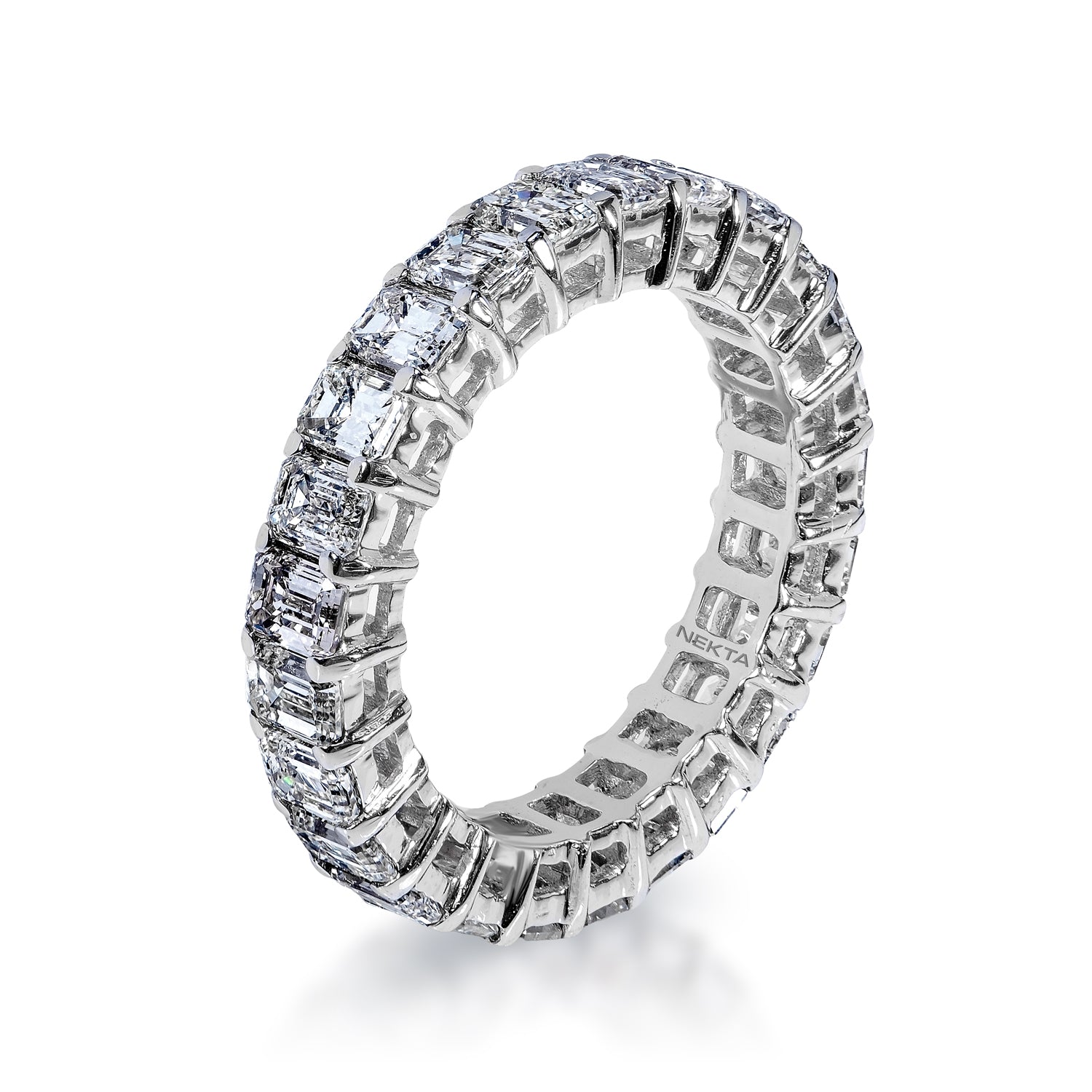 Brinley 4 Carat Emerald Cut Diamond Eternity Band in 14k White Gold Shared Prong Side View