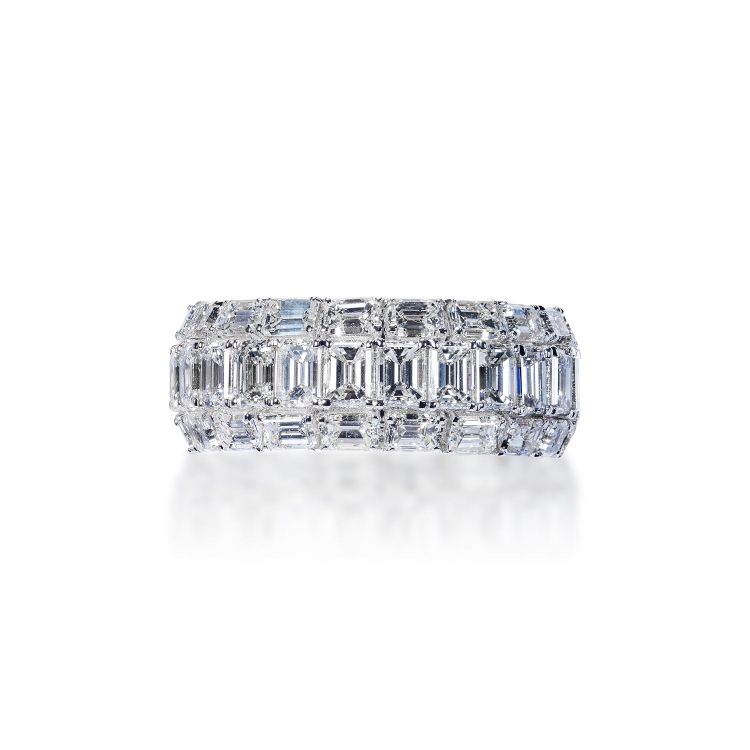 Elisa 7 Carat Emerald Cut Diamond Eternity Band in 18k White Gold Shared Prong Front View