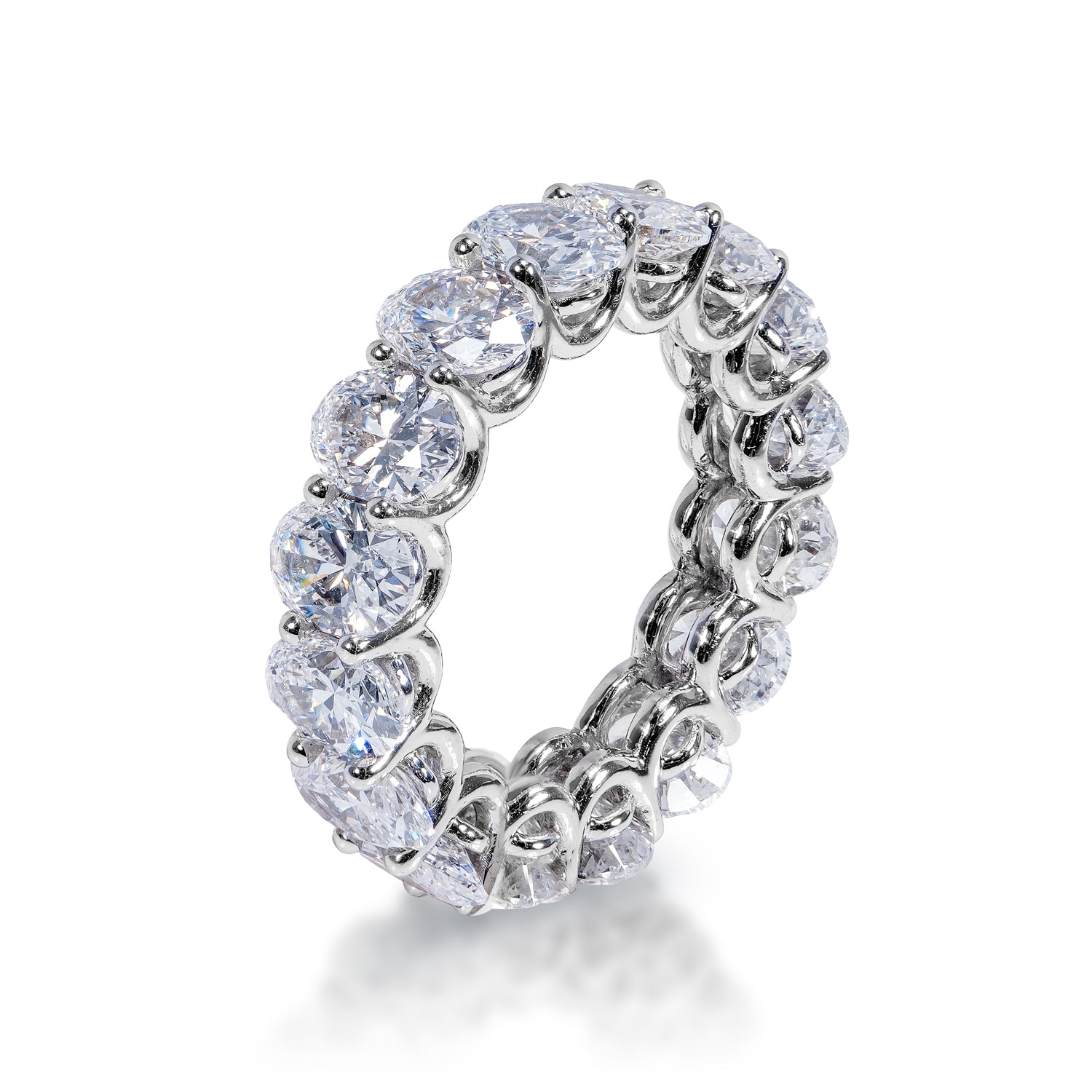 Molly 8 Carat Oval Cut Diamond Eternity Band in 14k White Gold U-Shape Shared Prong Side View