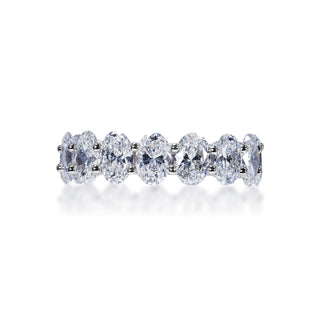 Aubree 8 Carat Oval Cut Diamond Eternity Band in 14k White Gold U-Shape Shared Prong Front View