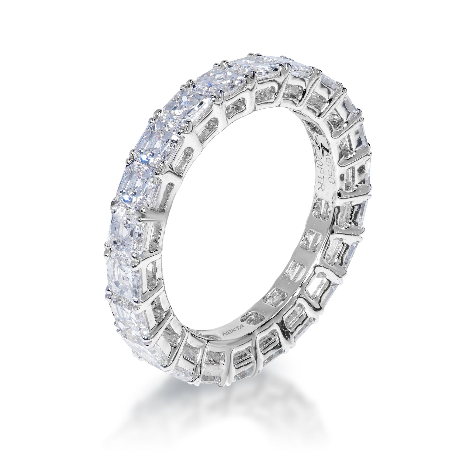 Anahi 4 Carat Asscher Cut Diamond Eternity Band in 18k White Gold Shared Prong Side View