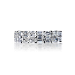 Isaac 7 Carat Emerald Cut Diamond Eternity Band in 14 Karat White Gold 2 Row Shared Prong Front View