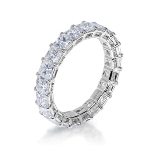 Penny 4 Carat Princess Cut Diamond Eternity Band in 18k White Gold Shared Prong Side View