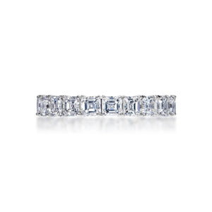 Della 3 Carat Asscher Cut Diamond Eternity Band in 18k White Gold Shared Prong Front View