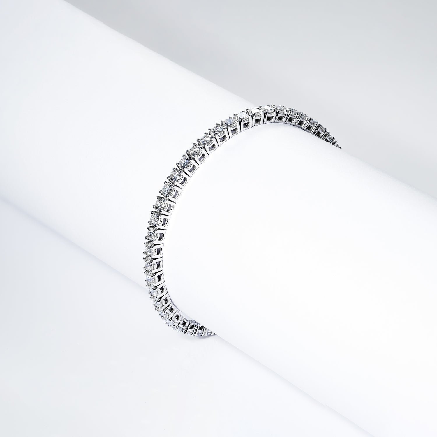 Ezra 6 Carat Round Brilliant Single Row Diamond Bracelet in 14k White Gold
