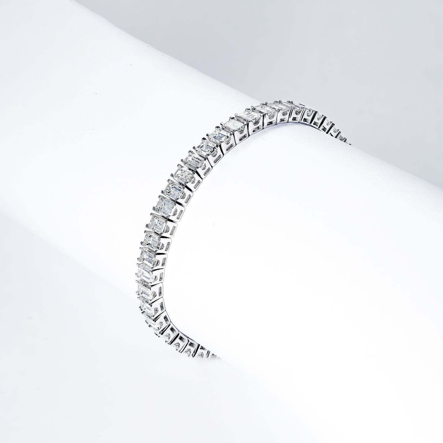 Blair 18 Carat Emerald Cut Diamond Single Row Bracelet in 18k White Gold