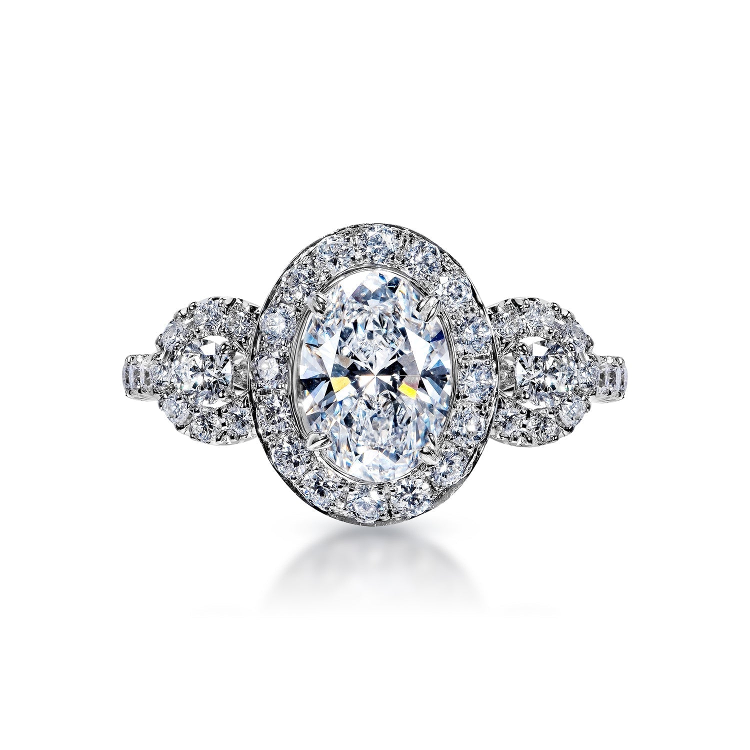 Ludie 2 Carat E VS1 Oval Cut Lab Grown Diamond Engagement Ring in 18k White Gold Front View
