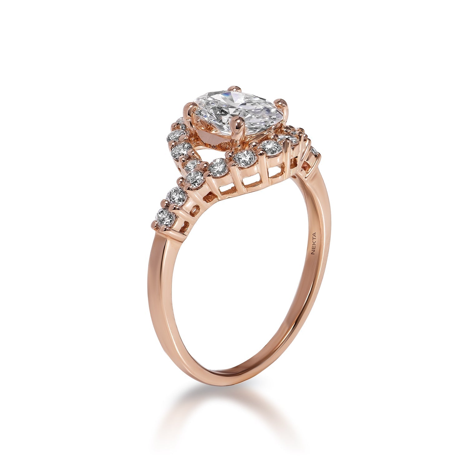 Lata 2 Carat F VS1 Oval Cut Lab Grown Diamond Engagement Ring in 14k Rose Gold Side View