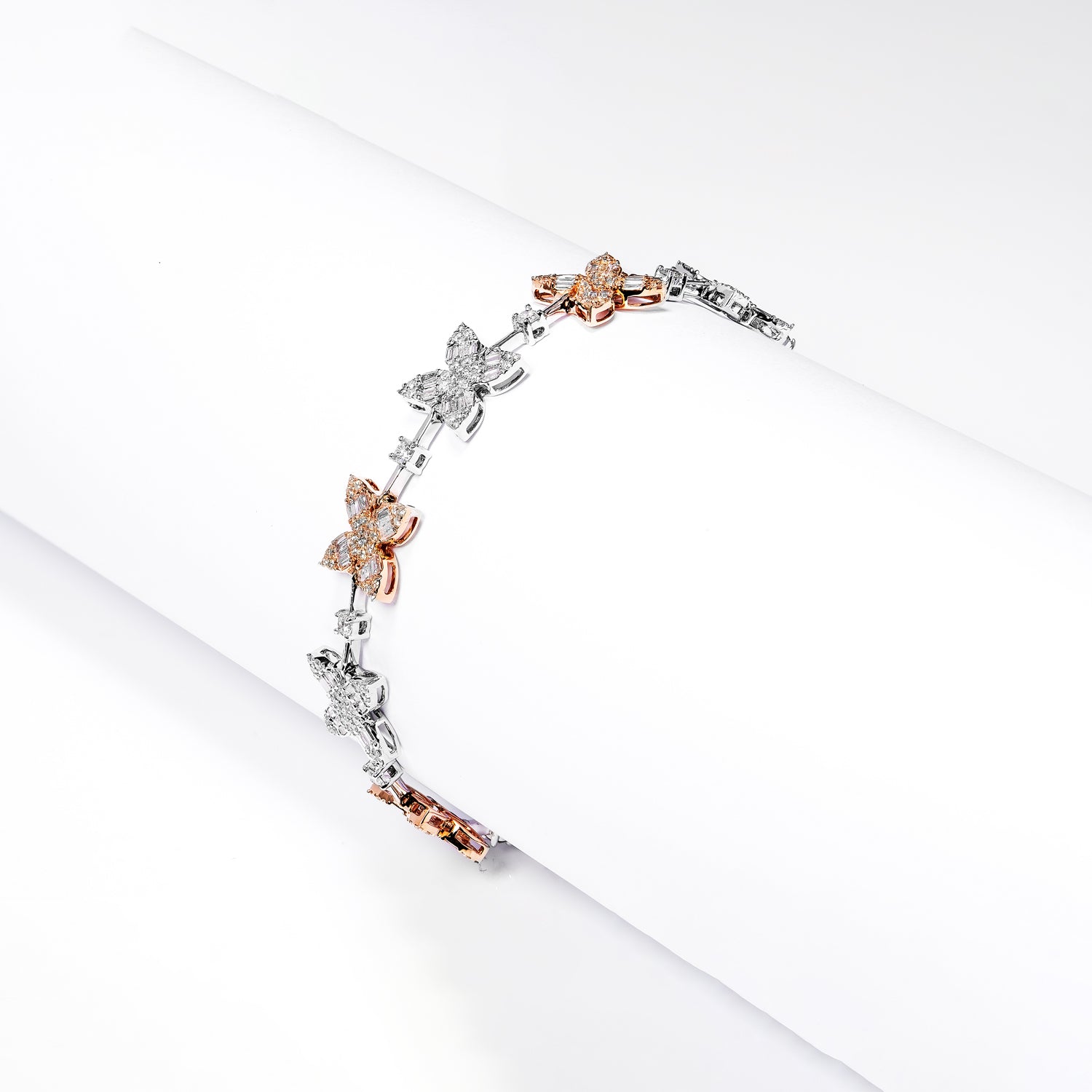 Carly 4 Carat Combine Mix Shape Diamond Bracelet in 14k White & Rose Gold