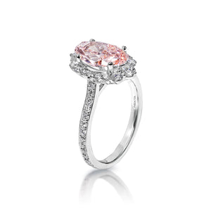Capri 3 Carat Fancy Vivid Pink VS1 Oval Cut Diamond Engagement Ring in 18k White Gold Side View