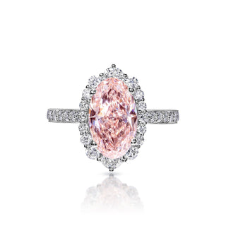Capri 3 Carat Fancy Vivid Pink VS1 Oval Cut Diamond Engagement Ring in 18k White Gold Front View