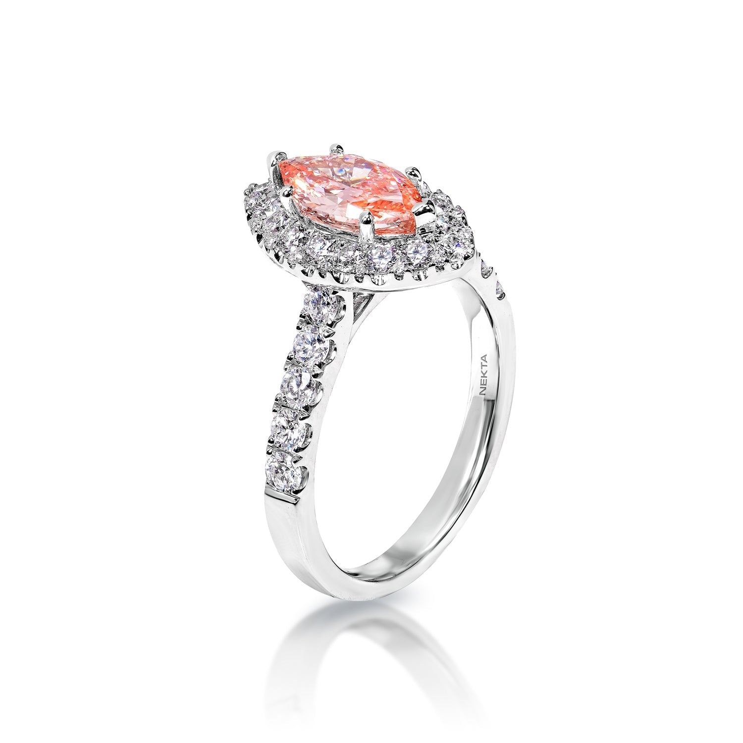Noemi 2 Carat Fancy Vivid Pink VS1 Marquise Cut Diamond Engagement Ring in 18k White Gold Side View
