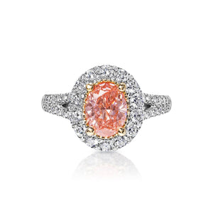 Pearl 2 Carat Fancy Vivid Pink VS1 Oval Cut Diamond Engagement Ring in 18k White Gold Front View