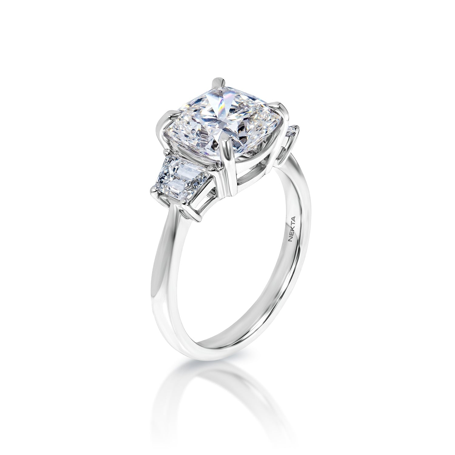 LARA 4 Carat Cushion Cut Lab Grown Diamond Engagement Ring. IGI Certified Side View