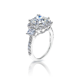 LAPSI 5 Carat G VS1 Cushion Cut Lab Grown Diamond Engagement Ring Halo Three Stone Side View
