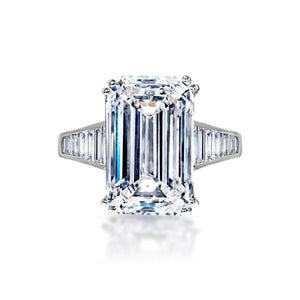 Lizzy 11 Carat F VS2 Emerald Cut Diamond Engagement Ring in 18k White Gold Front View