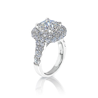 Lavina 7 Carat H VVS2 Cushion Cut Diamond Engagement ring in 18k White Gold. IGI Certified Side View