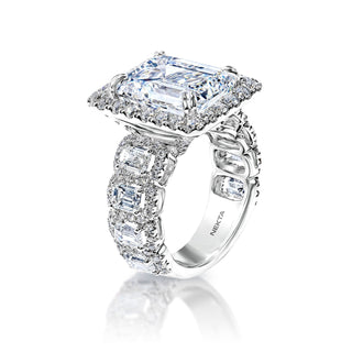 Lamya 11 Carat G VS1 Emerald Cut Lab Grown Diamond Engagement Ring in 18k White Gold Side View
