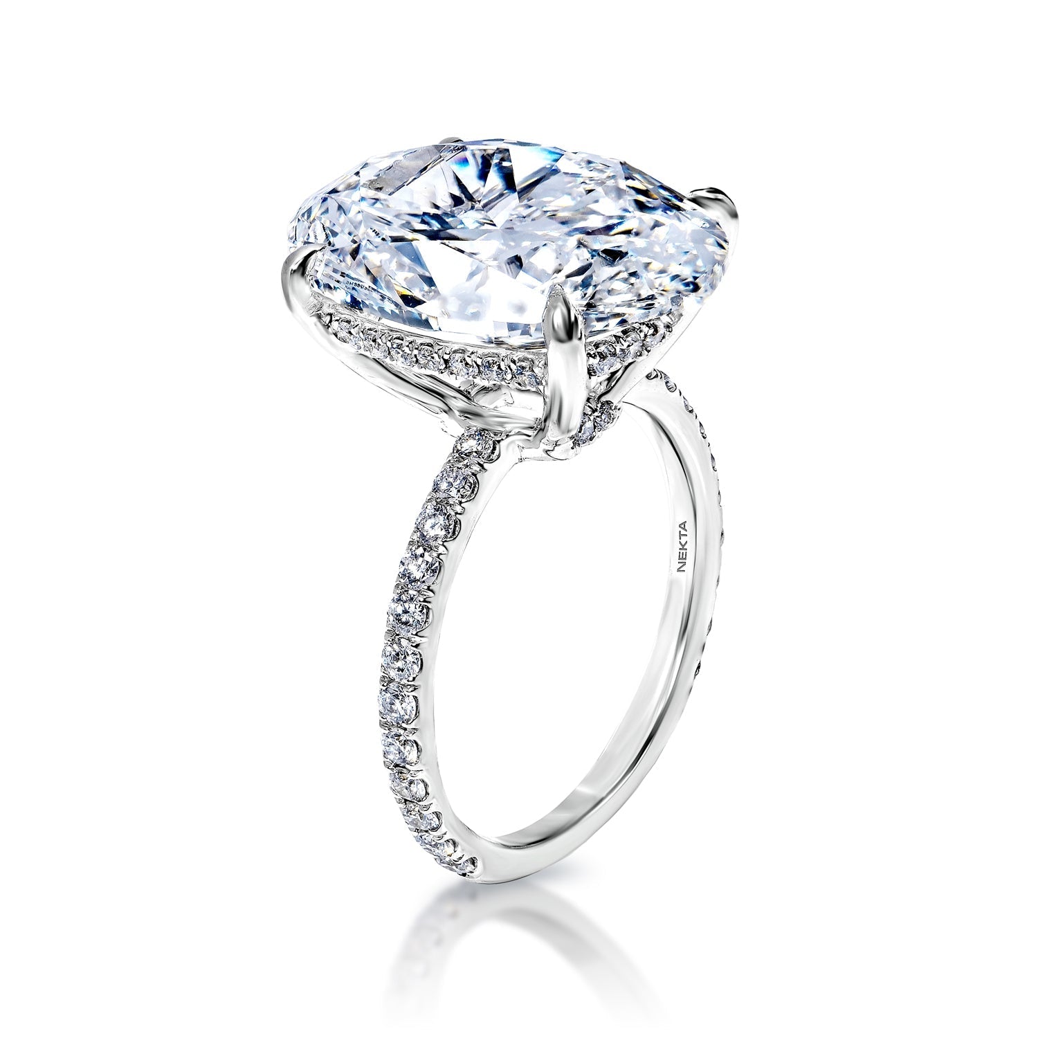 Lurene 11 Carat F VS1 Oval Cut Lab Grown Diamond Engagement Ring in 18k White Gold. Side View