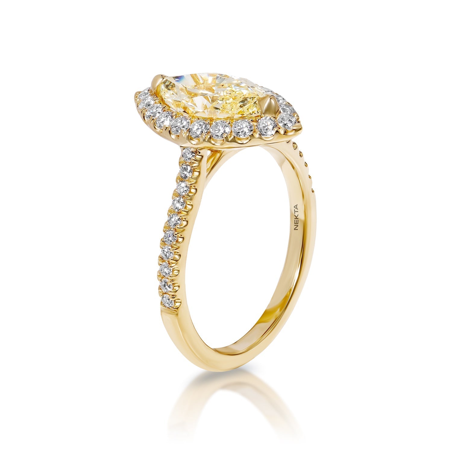 Aliya 2 Carat Yellow VVS2 Marquise Cut Diamond Engagement Ring in 18k Yellow Gold Side View