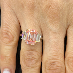 Gloria 7 Carats Fancy Vivid Pink VVS1 Emerald Cut Diamond Engagement Ring in 18k White Gold. GIA Certified