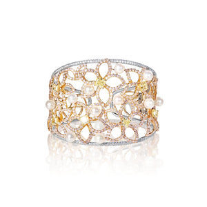 Eliana 21 Carat Round Brilliant Diamond Cuff Bracelet in 18k White Gold By Mike Nekta NYC  Front View